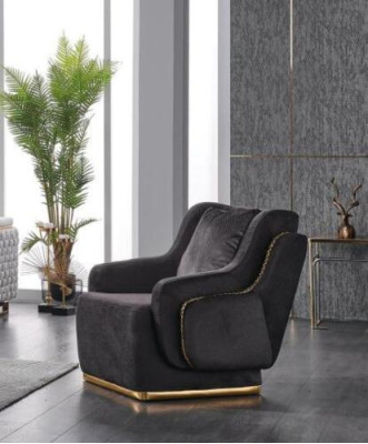 Relax Armchair Living room Black Seat Style Modern Textile Furniture Relax Club