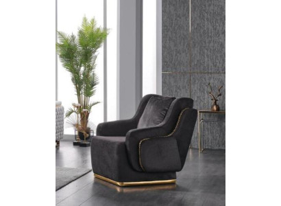 Relax Armchair Living room Black Seat Style Modern Textile Furniture Relax Club