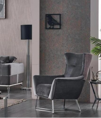 Gray Armchair Living room Textile Furniture Modern Design Upholstery Fabric Luxury Seat