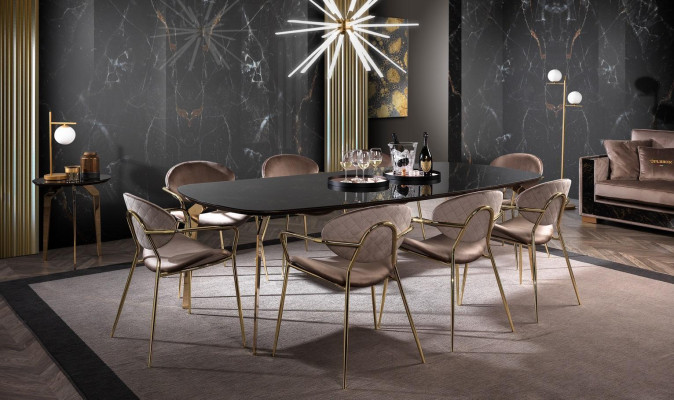 Furniture Furnishings Group Table + 6 Chair Set Dining table Suite Dining room 7-piece.