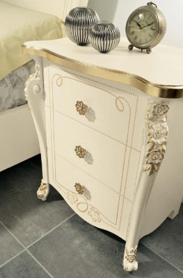 Bedroom Set Beige Bedroom Bed Bedside table Chest of drawers Mirror Chair 6pcs.