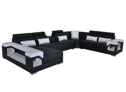 Corner sofa with ergonomic backrest and functional armrests